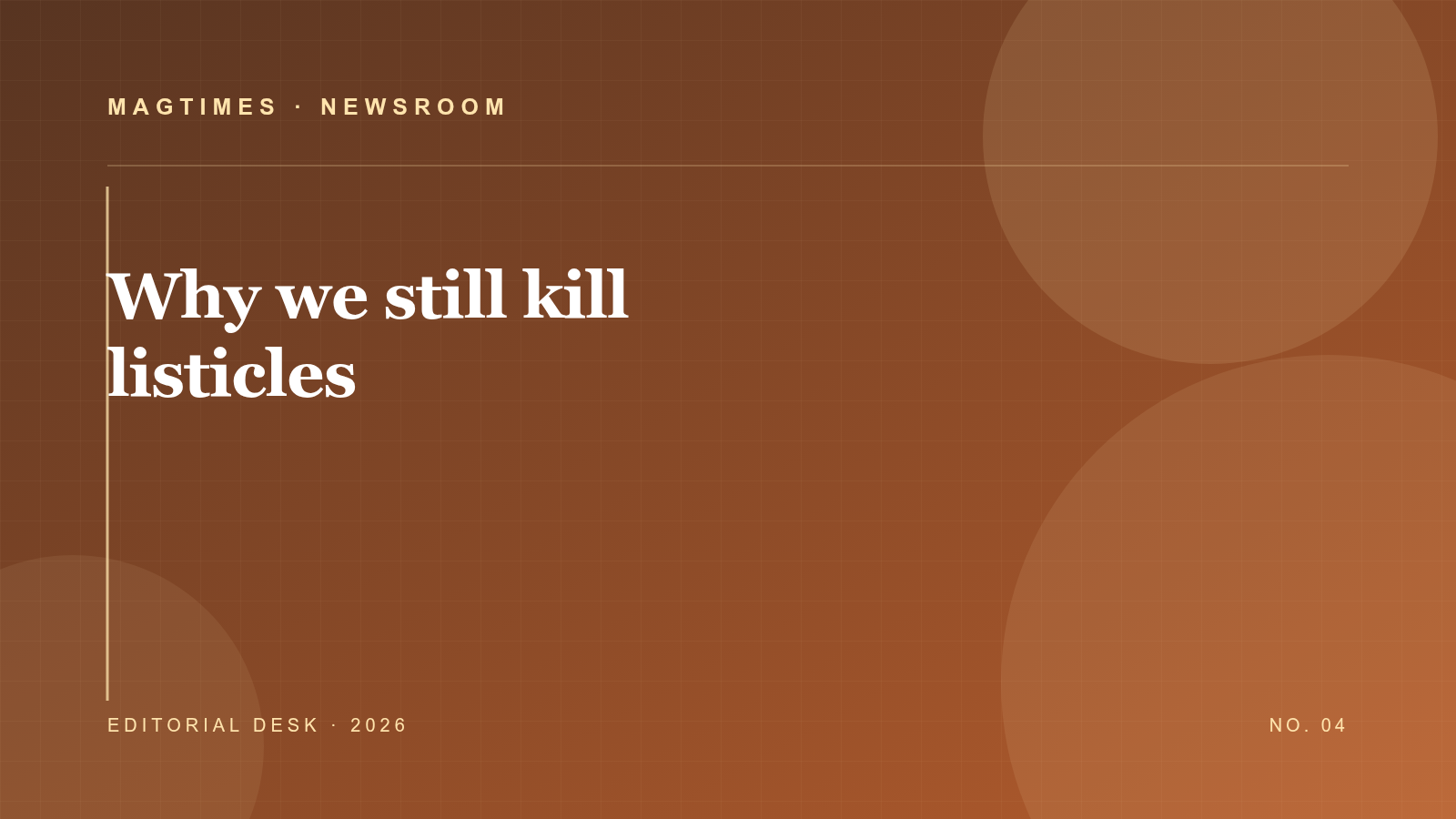 Why we still kill listicles editorial cover